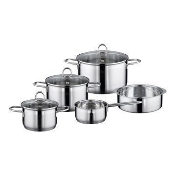 Set de 5 vase din Inox ELO Lima Sol - 8 piese, Steamer inclus