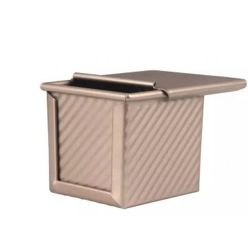 Tava profesionala Pullman patrata pentru copt paine toast, aurie, antiaderenta, cu capac, 12x12x10 cm