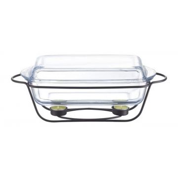 Chafing dish / Vas termorezistent cu incalzitor Saule, Ambition, 3.9 L, otel/sticla, negru/transparent