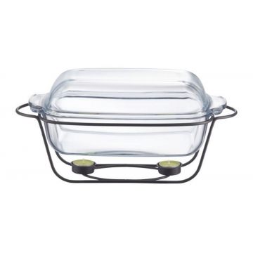 Chafing dish / Vas termorezistent cu incalzitor Saule, Ambition, 5.3 L, otel/sticla, negru/transparent