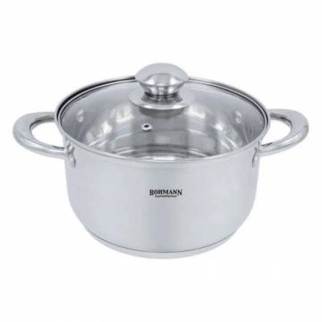 Cratita cu capac sticla termorezistenta Bohmann BH0805-22, Inox, 5L