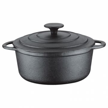 Cratita tip tuci, cu capac, Rosberg R54618A24, Fonta, 24X11cm, 3.9L, Negru