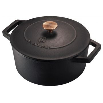 Oala cu capac 2.7 l, Berlinger, Matt Black, 20 cm Ø, fonta, negru