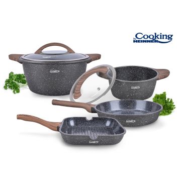 Set pentru gatit 6 piese Paris, Cooking by Heinner, aluminiu turnat, negru/maro