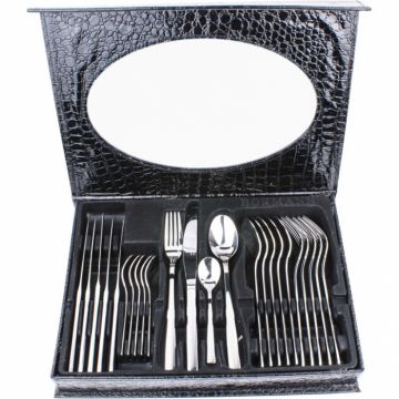 Set tacamuri 24 piese Bohmann Premium BP124, Otel inoxidabil, Cutie piele neagra