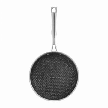 Tigaie cu acoperire Non Stick, Qualum Ceramic Futuro, Ambition, 24 cm, inox/ceramica, negru/argintiu