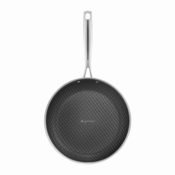 Tigaie cu acoperire Non Stick, Qualum Ceramic Futuro, Ambition, 28 cm, inox/ceramica, negru/argintiu