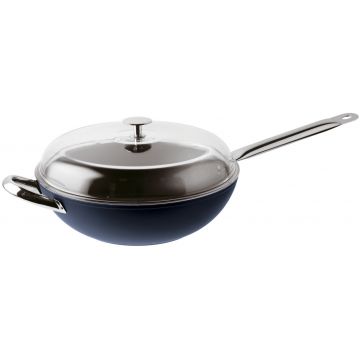 Tigaie tip WOK cu capac Sambonet Midnight Blue 32cm inductie albastru