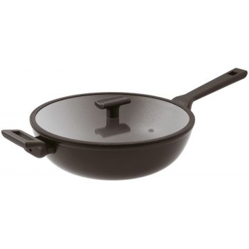 Tigaie tip WOK cu capac Sambonet Titan Pro Double 30cm 5 litri inductie negru