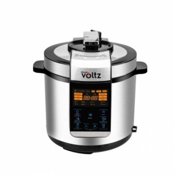 Multi-cooker cu gatire sub presiune, 6L, 1000W, 9 programe, mentinere cald, acoperire anti-aderenta, gatire multi-level, Inox