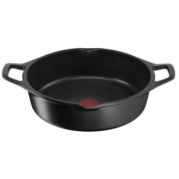 Oala cu capac Tefal Robusto E2497244, aluminiu turnat/sticla, 28 cm, Negru