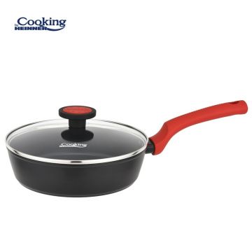 Tigaie Redmoon, Cooking by Heinner, 28 cm, aluminiu/sticla, negru/rosu