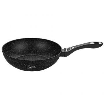 Tigaie Wok antiaderenta Samus VER282WPB-28 cm, Invelis marmura antiaderenta, Rezistenta la abraziune si la temperaturi inalte (Negru)