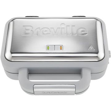 Aparat de vafe/gofre Breville VST072X-01, 850W, capacitate 2 gofre, placi antiaderente si detasabile Duraceramic, indicatoare luminoase, inox/alb