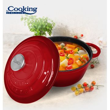 Cratita cu capac Cooking by Heinner, 22x9.5 cm, 2.9 L, fonta/inox, rosu