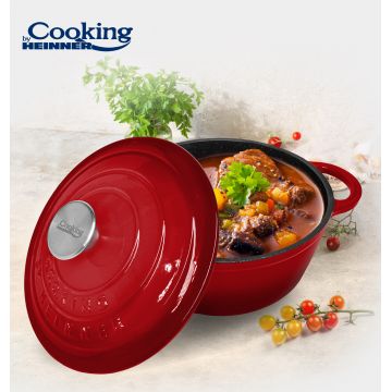 Cratita cu capac Red Line, Cooking by Heinner, 20x10 cm, 2.4 L, fonta/inox, rosu