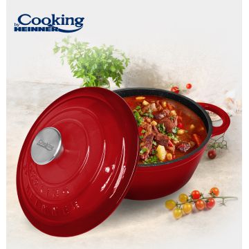 Oala cu capac Cooking by Heinner, 24x11.5 cm, 4 L, fonta/inox, rosu