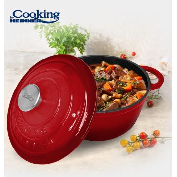 Oala cu capac Cooking by Heinner, 28x13 cm, 6 L, fonta/inox, rosu