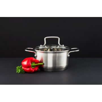 Oala cu capac Hugo, Ambition, 18 cm, 2 L, inox AISI 304/sticla, argintiu