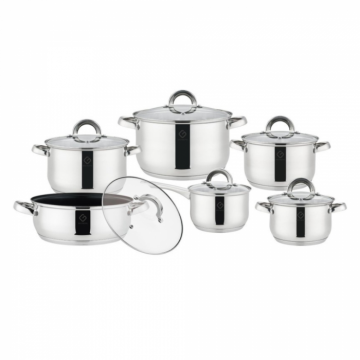 Set 12 piese  6 vase din inox cu capace din sticla Grunberg