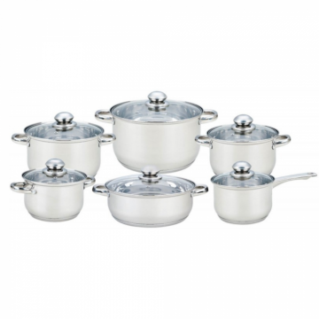 Set 12 piese  6 vase din inox cu capace din sticla Grunberg