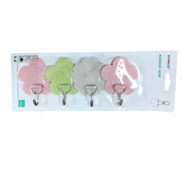 Set 4 Cuiere Autoadezive in Forma de Floare Multicolore