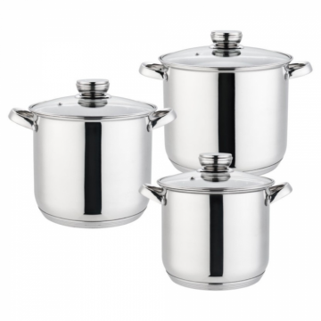 Set 6 piese  3 oale din inox cu capace din sticla Grunberg