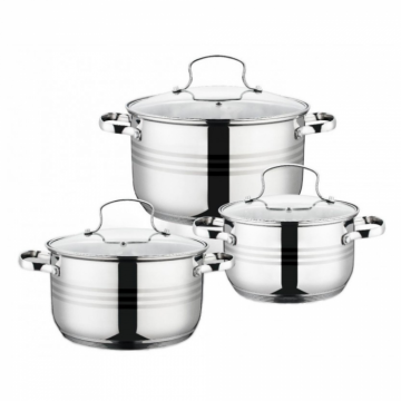 Set 6 piese  3 oale din inox cu capace din sticla termorezistenta Grunberg