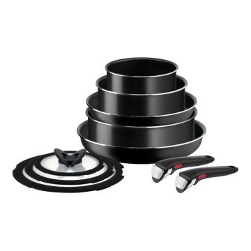 Set de vase pentru gătit 10 buc. din aluminiu INGENIO EASY COOK & CLEAN BLAC L1549042 – Tefal