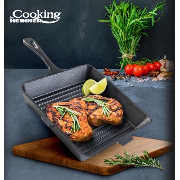 Tigaie grill Cooking by Heinner, 25x25x4.7 cm, fonta, gri