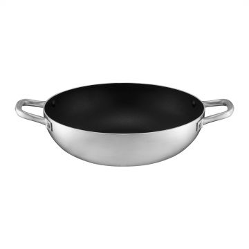 Tigaie Wok cu doua manere si acoperire Ilag Essential Dott, Ambition, 28 cm, aluminiu, negru/argintiu