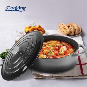 Semioala ovala cu capac Marble Grey, Cooking by Heinner, 37x29x15 cm, fonta emailata, gri Semioala ovala cu capac Marble Grey, Cooking by Heinner, 37x29x15 cm, fonta emailata, gri