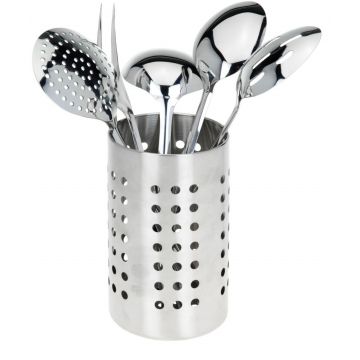 Set 5 ustensile de bucatarie cu suport, 10.5x18 cm, inox