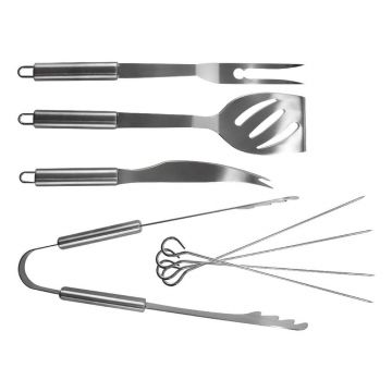 Set 8 unelte pentru grătar din inox cu husă Orion Grill, lungime 34,5 cm